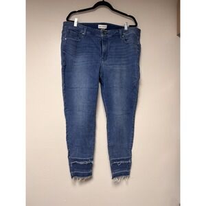 Lane Bryant Medium Blue Skinny Jeans with Frayed Hem